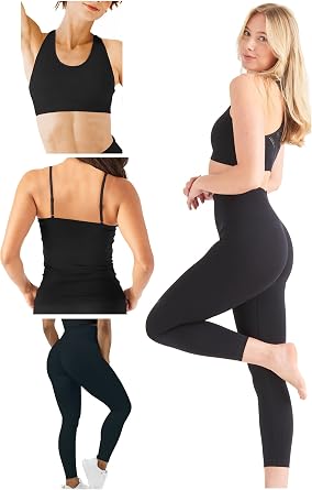MAXXIM Womens Yoga Outfit Seamless Workout Set High Waist Gym Exercise Leggings Sport Bra Tank 3PCS Tracksuit