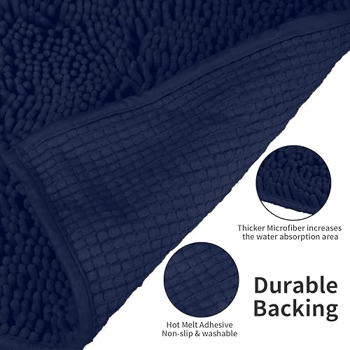 Miniatura 6 de LanYunUmi Juego de 2 alfombras de baño de felpilla ultra suaves, antideslizantes, absorbentes, para inodoro, de color azul oscuro, extra y alfombras