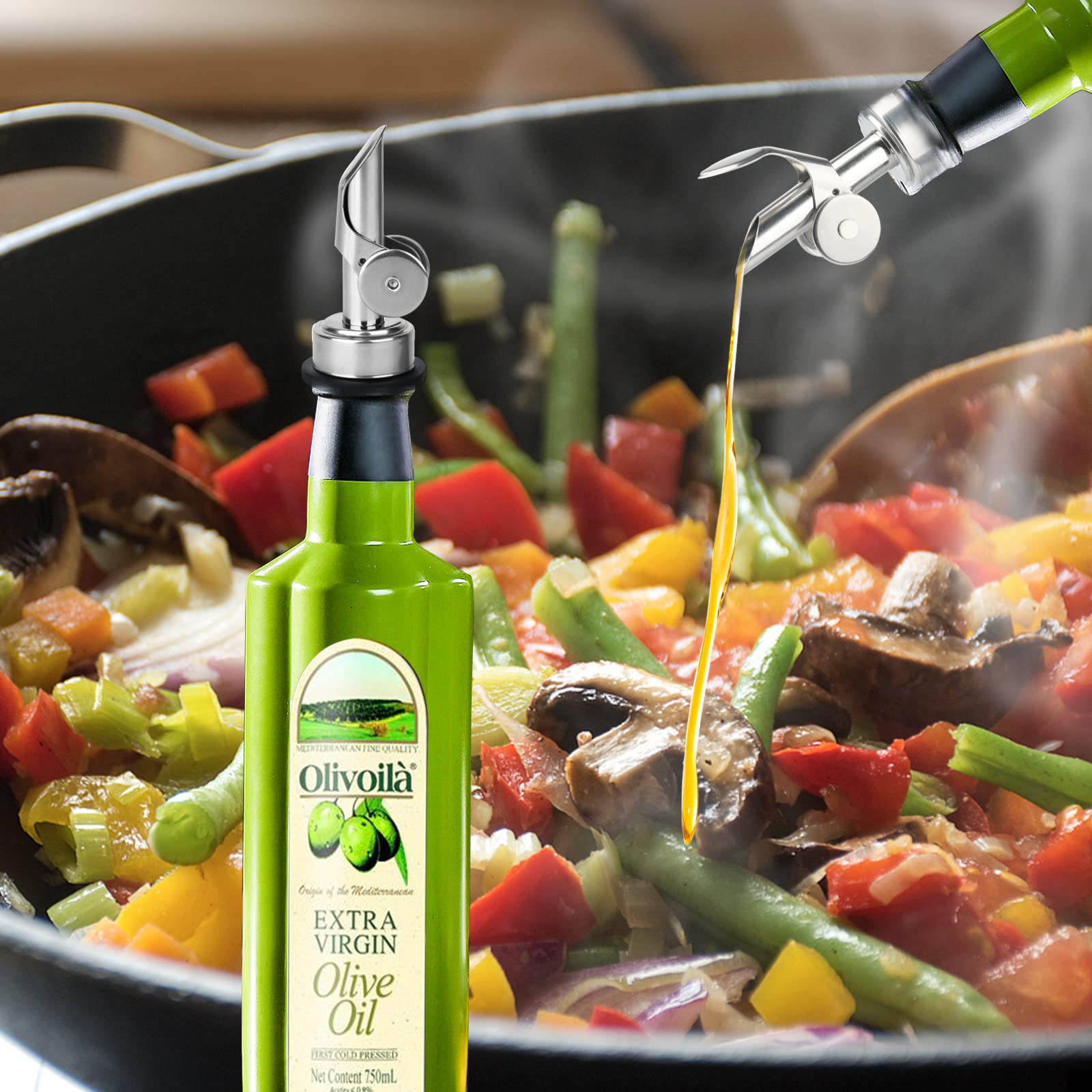 Lot De 6 Becs Verseurs En Acier Inoxydable – Anti-Goutte Et Universels Pour Huile D'Olive, Vin, Liqueur, Vinaigre & Cocktails