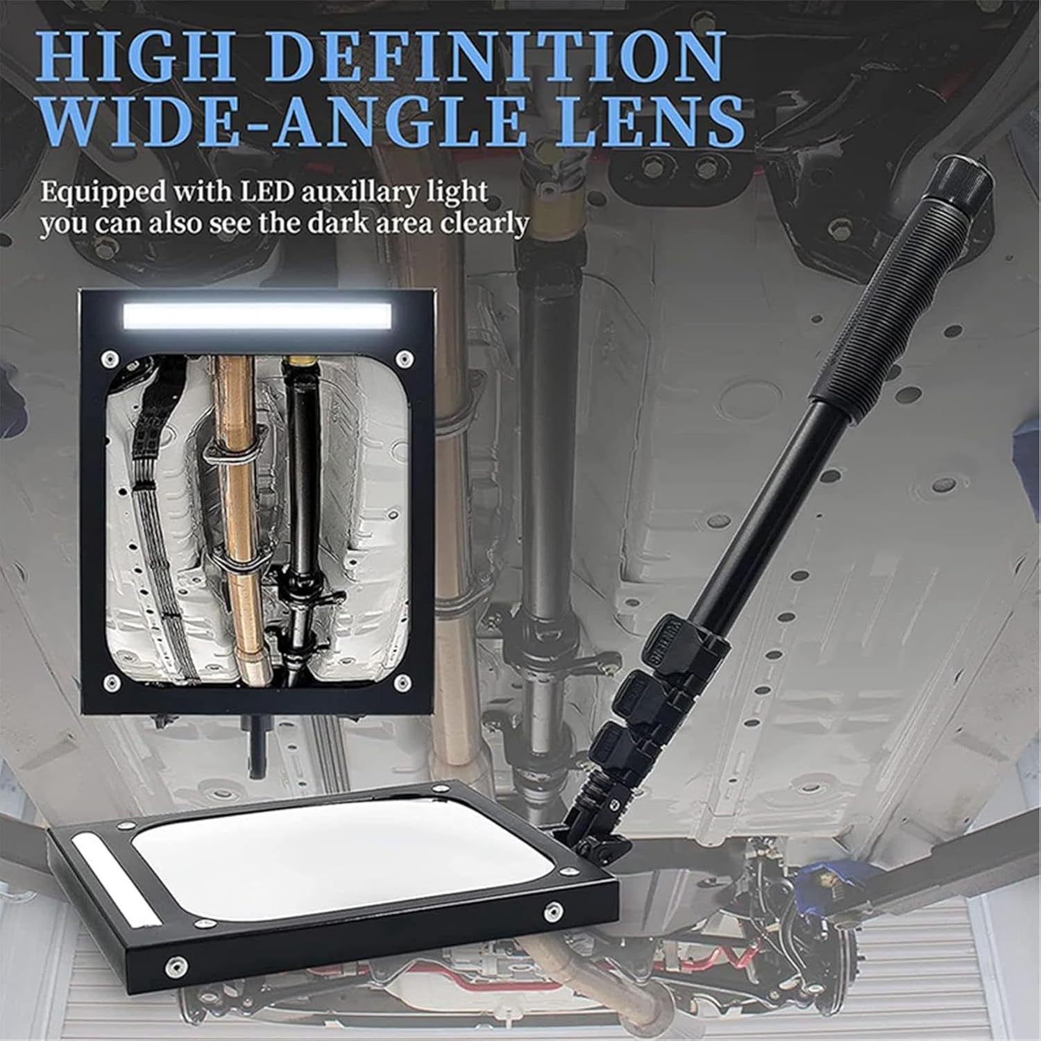 Vehicle Inspection Mirror, Telescopic Inspection Mirror with LED Lighted Swivel Extendable Car Inspection Mirror for Security Check Under Cars