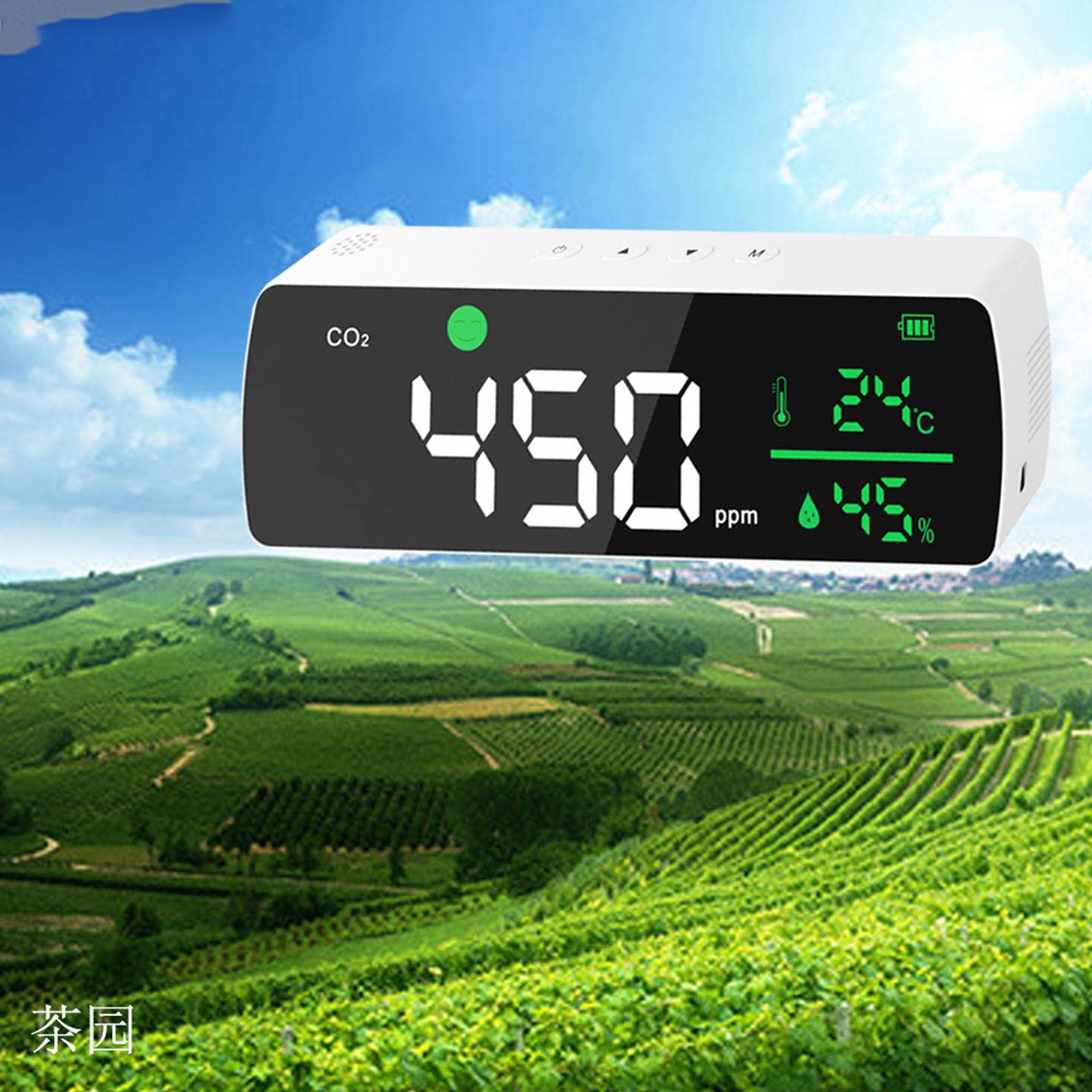 Yiida CO2 Escritorio - Detector dióxido Carbono Montaje en Pared - Medidor CO2 con Sensor NDIR, Calidad del Aire para monitorear el Nivel ppm Humedad
