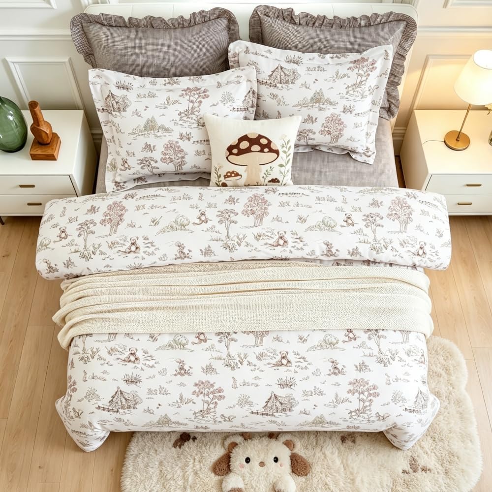 DAUAOTO Queen Size Kids Duvet Cover Set, 100% Cotton Teen Boys Girls Duvet Cover 90"X90" + 2 Shams, Hand-Painted Pattern Forest Fairy Tale