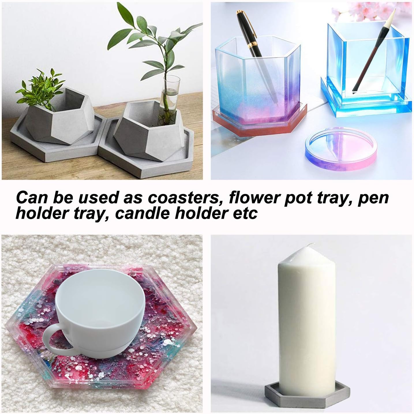 4Pcs Shiny Resin Casting Molds for Coasters, Candle Holders, Flower Pot Holders, Bowl Mat etc