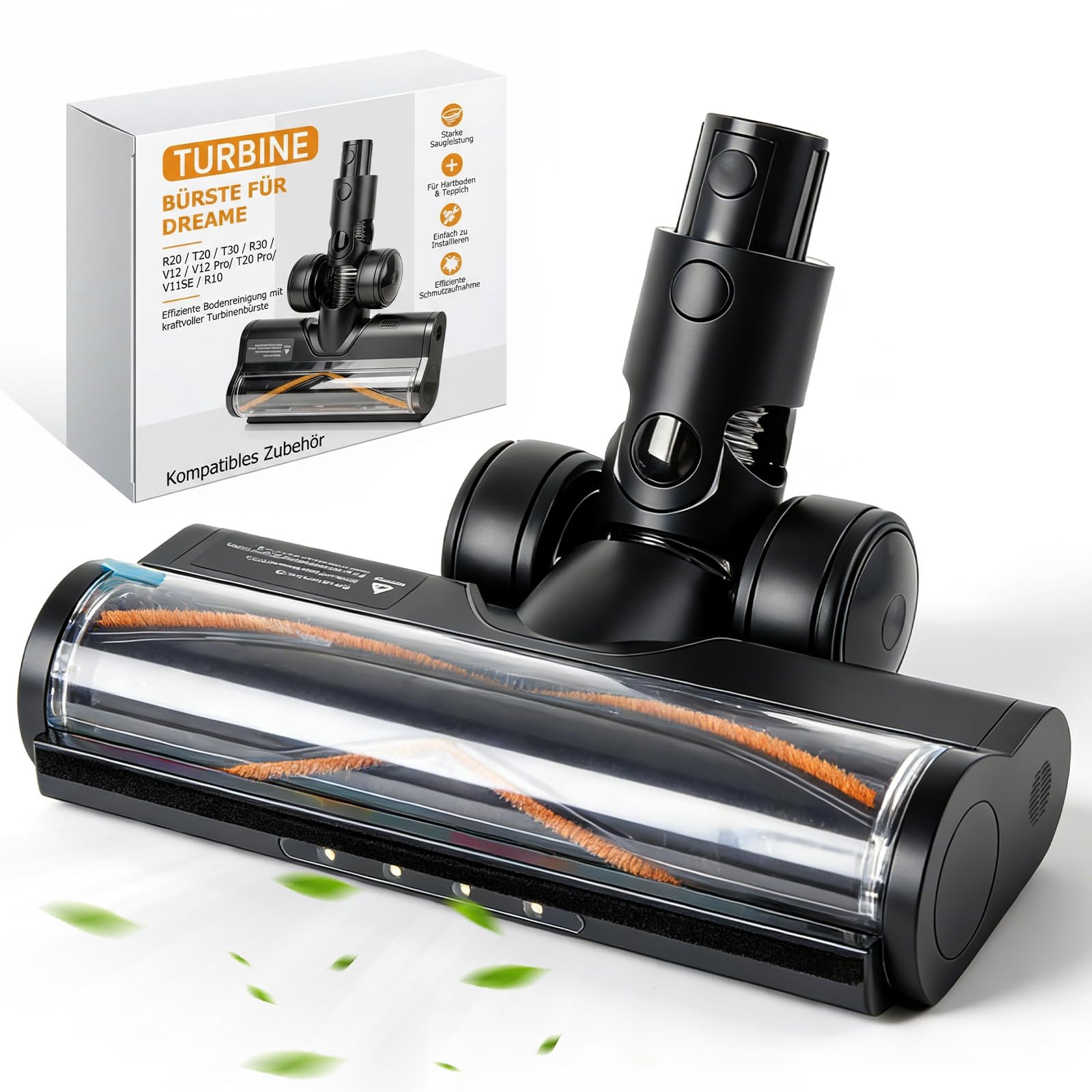 Bürste Kompatibel mit Dreame R20 T20 T30 R30 V12 V12 Pro T20 pro V11SE R10, Turbine Bürste mit LED Scheinwerfern, Anti-Verhedderung, Elektrische Bodendüse Ersatzteile für Hartboden und Teppiche