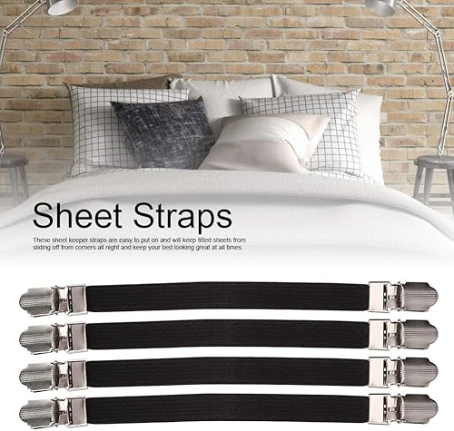 Miniatura 3 de 4 correas elásticas entrecruzadas para sábanas de cama, correas de colchón de doble cabeza, sujetadores de sujeción (negro)