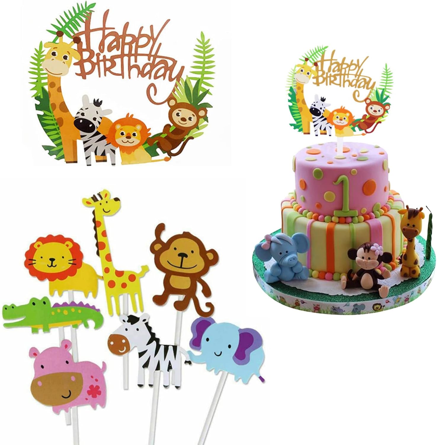 Cake Topper, Cake Toppers Zoo, Kuchendeko Tiere, 8 Stück Tortendeko Wald Tiere, Tiere Geburtstag