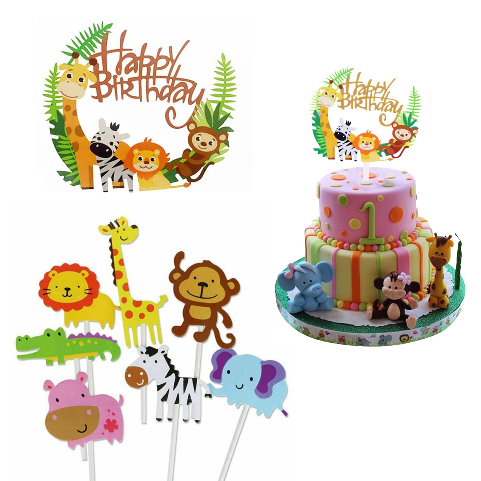 72 Decorazioni Torta Animali Foresta - Stuzzicadenti Per Cupcake, 8 Stili Giungla, Per Feste Bambini - Foto 11