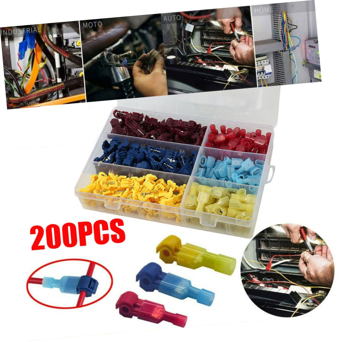 200 Piece Heat Shrink Wire Crimp Connector Insulated Plastic Terminals | Waterproof Design, Cable Check Use, Automotive and Marine Applications, Boxed Set of Two Hundred Pieces
