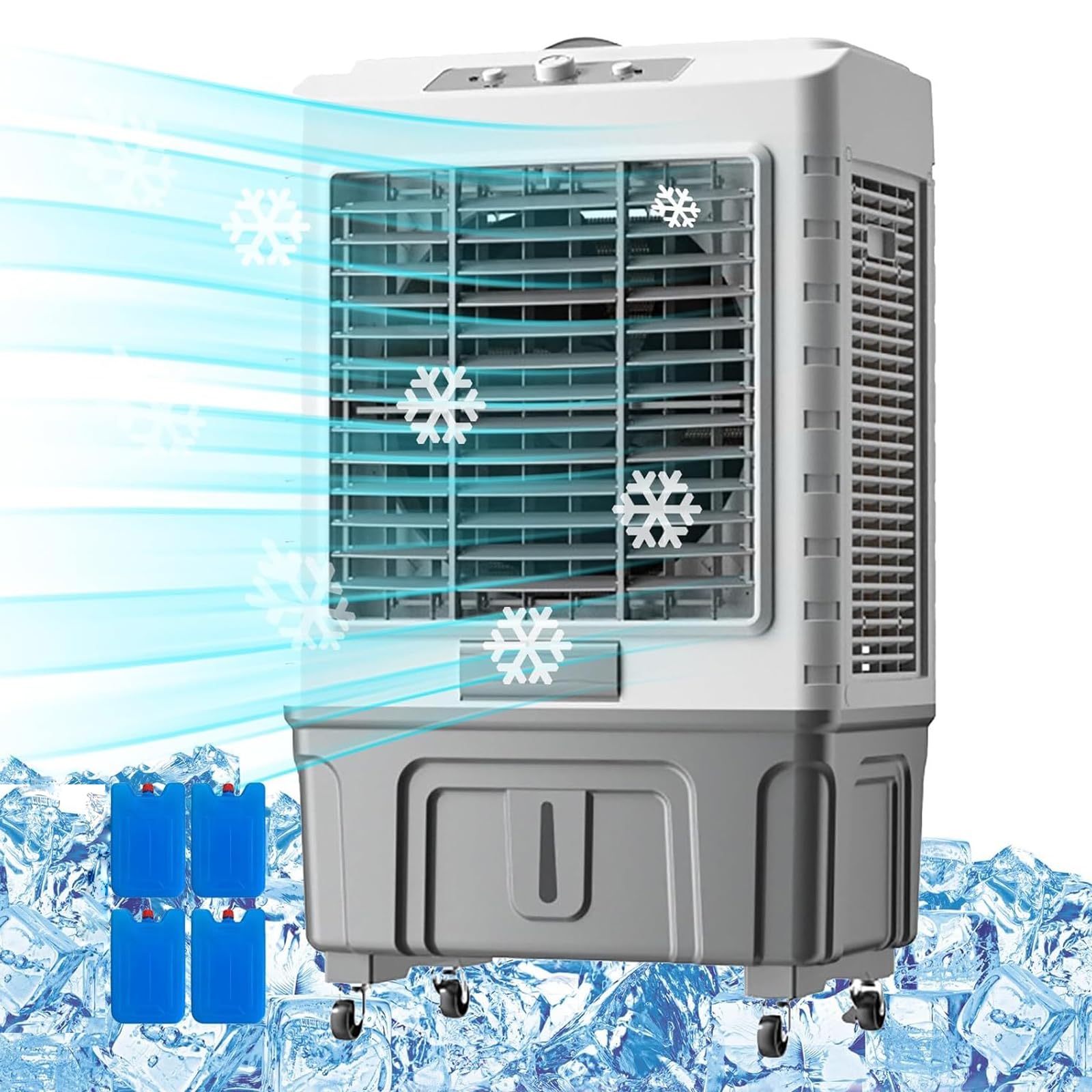 Humidificateur Industriel, Ventilateur de Refroidisseur d'air par évaporation Commercial – Climatiseur 3 en 1, Grand réservoir d'eau, 3 Modes de Vitesse, 6 glacières – Refroidit jusqu'à 90