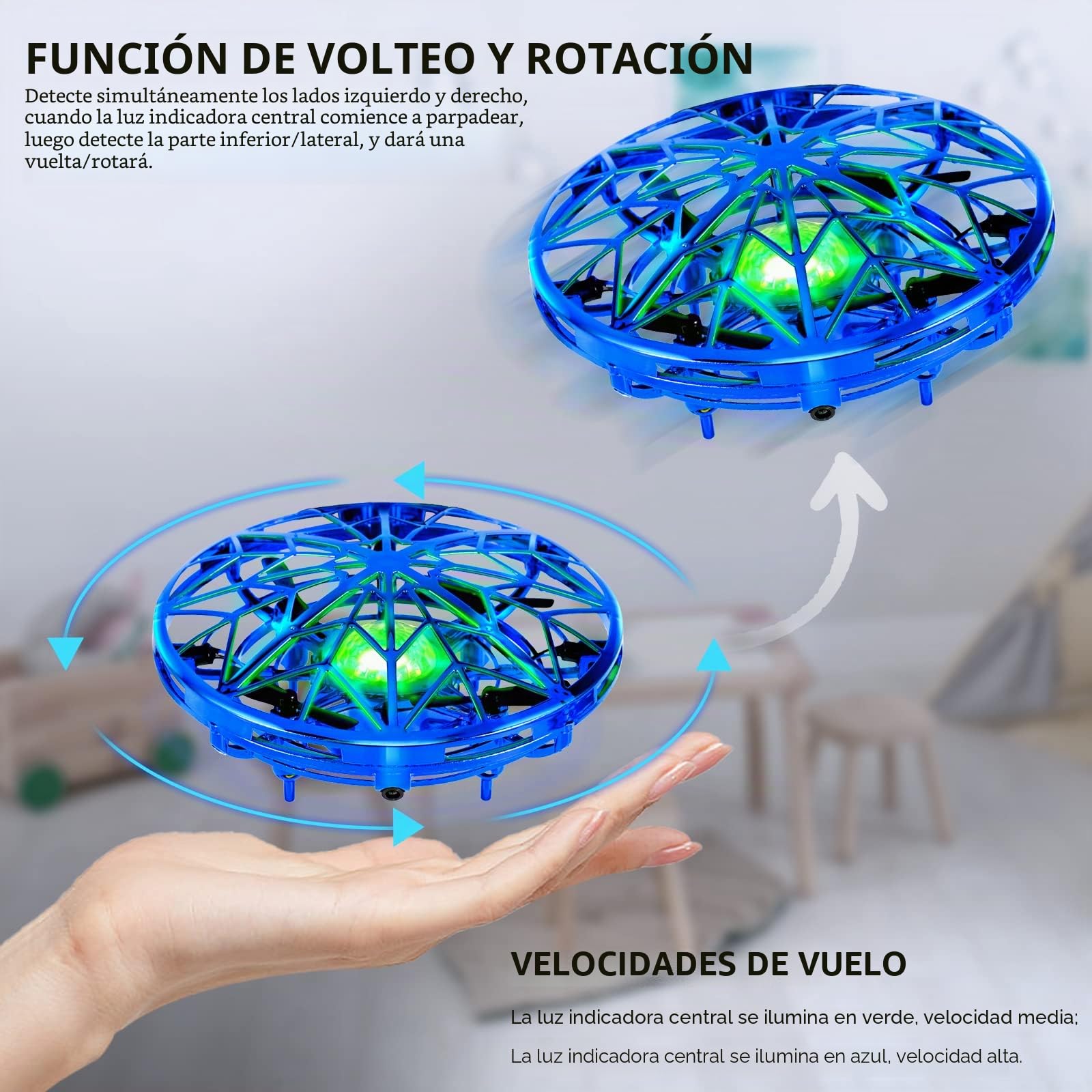 Kizplays UFO Mini Drone, dron de Vuelo controlado a Mano, Luces LED, inducción infrarroja, controlado a Mano, dron de Juguete de Vuelo Recargable para niños de años