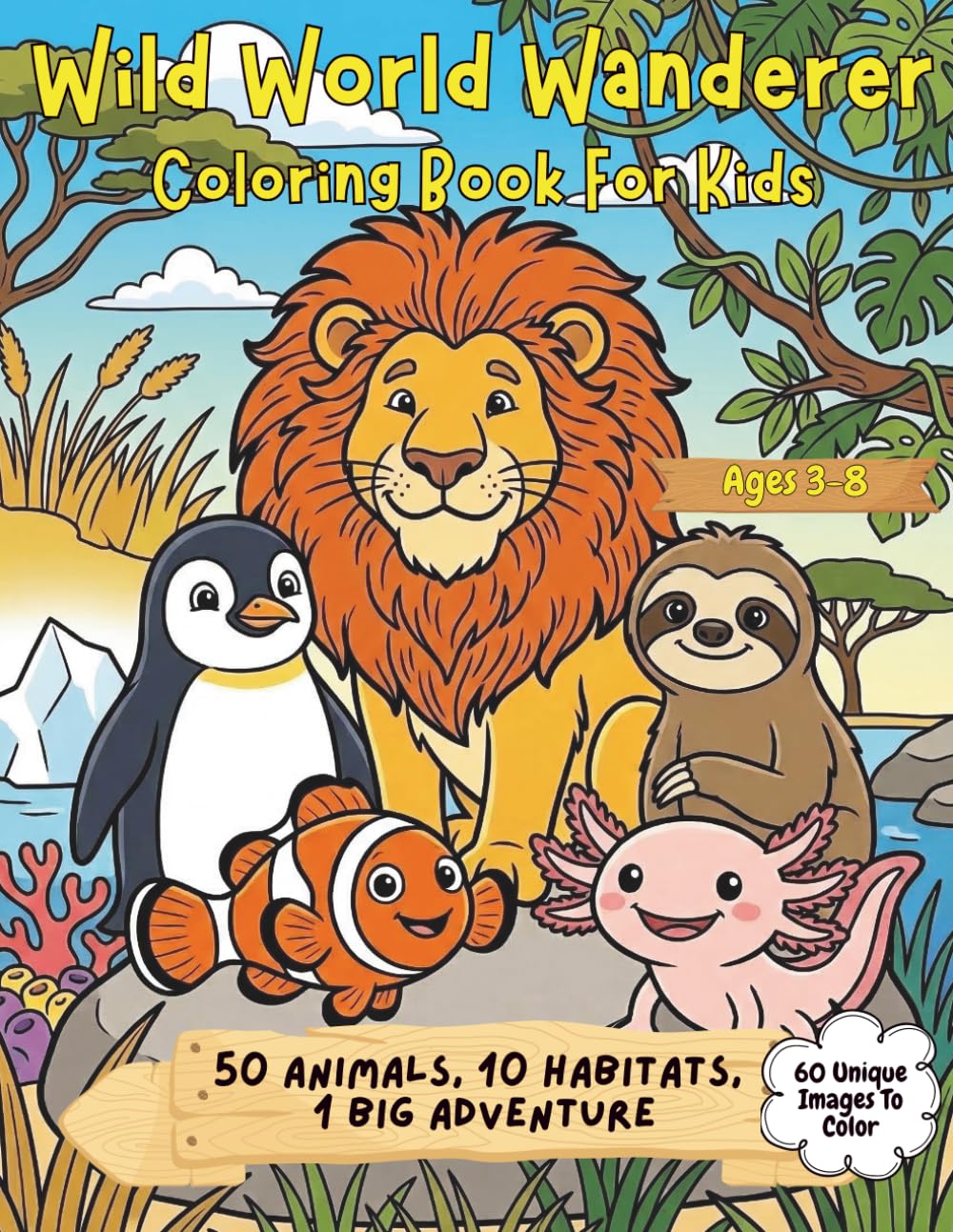 Wild World Wanderer - Coloring Book For Kids: 50 Animals, 10 Habitats, 1 Big Adventure