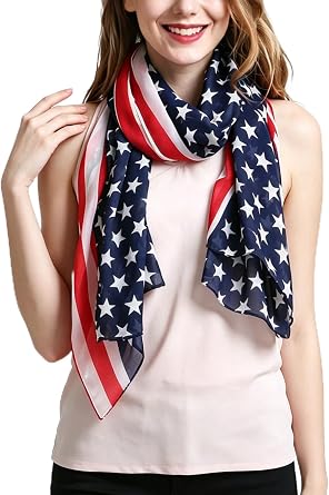 Zando American Flag Scarf for Women Patriotic Scarves Red White And Blue Patriotic Accessories 4th of July Gifts