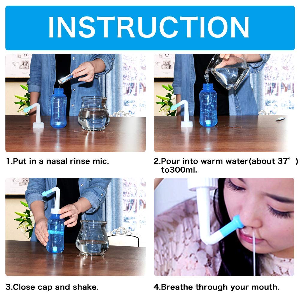 HANNEA® 300 ML Neti Pots for Sinus Nose Wash Cleaner Pressure Rinse Nasal Irrigation BPA Free with 30 Nasal Wash Salt Packets and Sticker Jal Neti For Adults Children Nose Care 3
