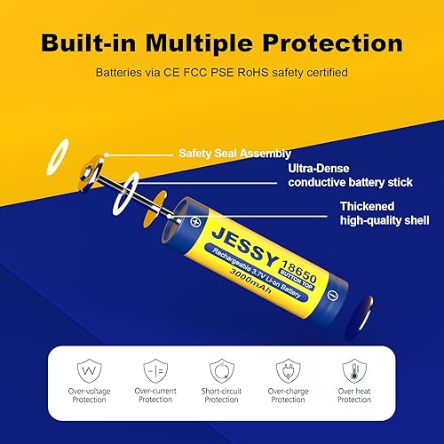Miniatura 5 de JESSY Batería recargable 18650 3.7 voltios 18650 batería botón superior 3000mAh alta capacidad 18650 baterías para linternas, faro 2 unidades