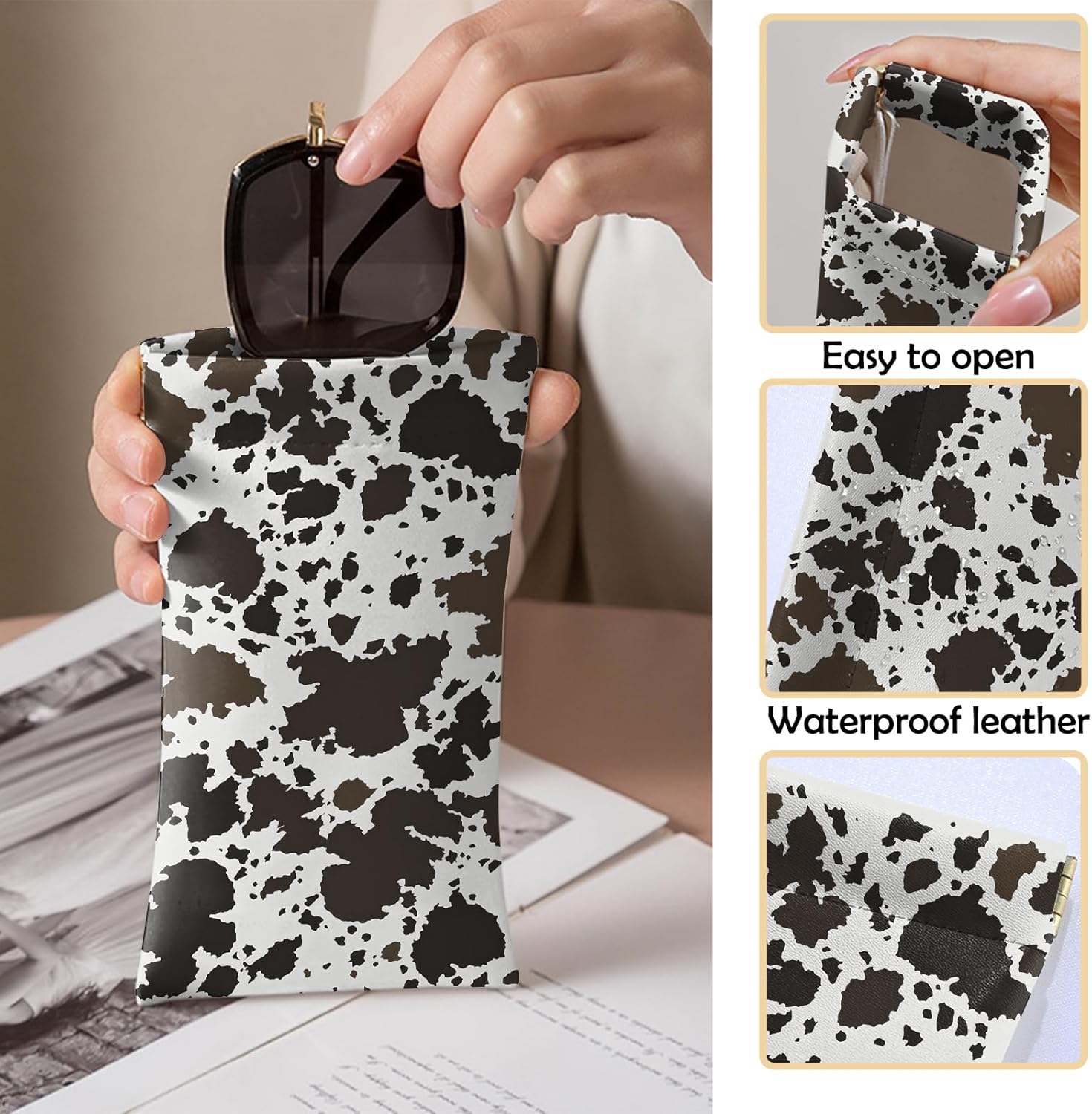 2 PCS Glasses Case Eyeglass Sunglasses Pouch Portable Squeeze Soft Leather with Cleaning Cloth Cute Women Men Girls - Image 3