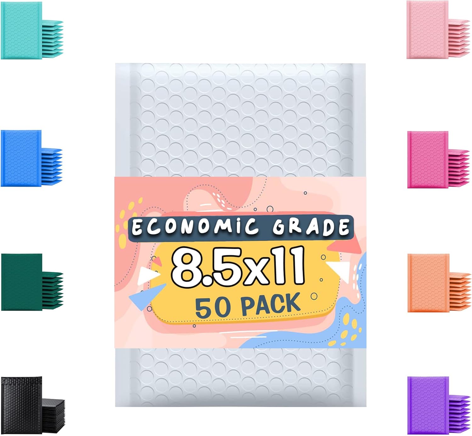 Poly Bubble Mailers 8.5x12 50 Pack White Waterproof Self Seal Adhesive Shipping Bags, Cushioning Padded Envelopes for Shipping, Mailing, Packaging Usable 8.5x11