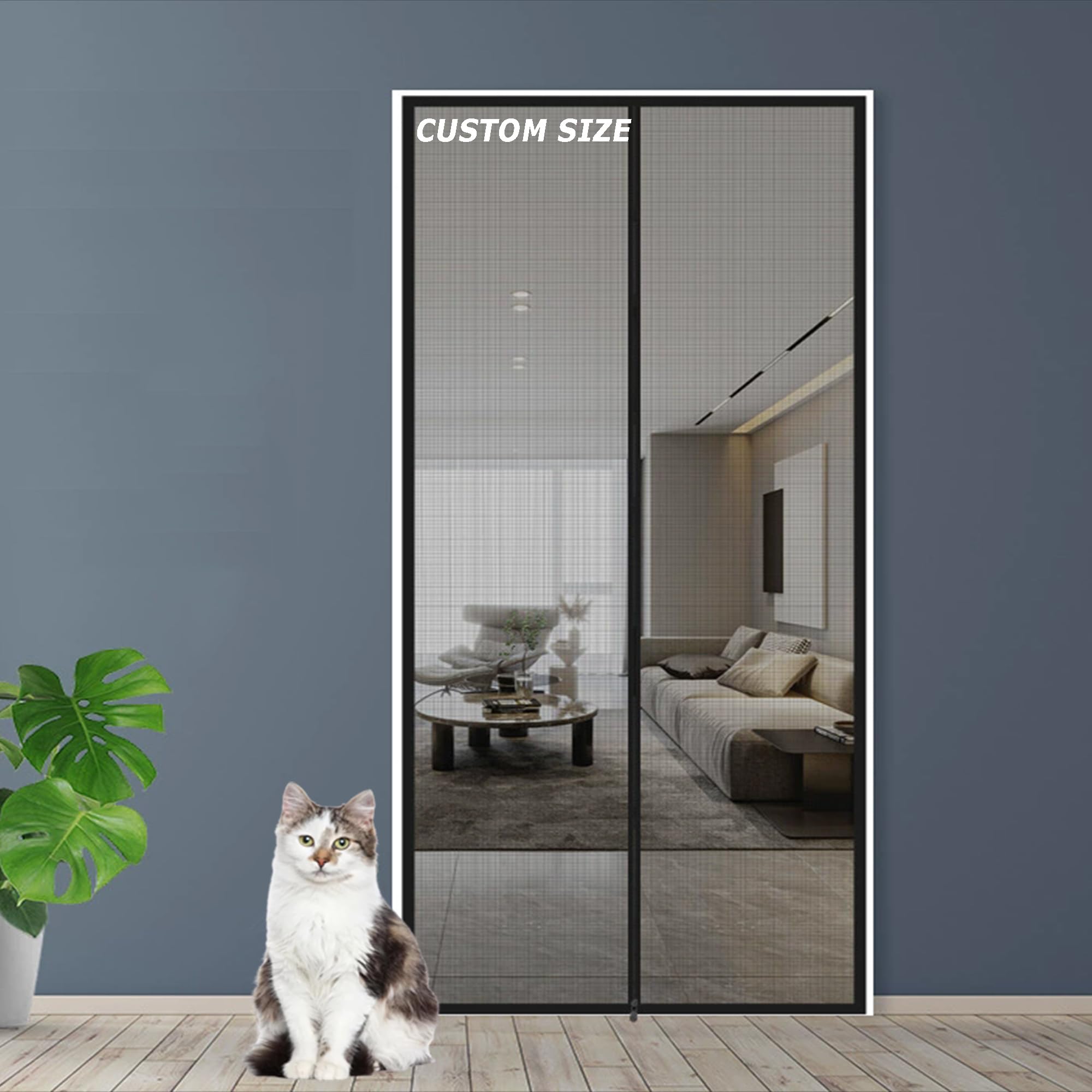 Xxiudee Grey Customized Cat Screen Door, Cat Resistant Mesh Screen, Prevent Pet Escape Door Curtains With Zipper For Living Room, Bedroom, Kitchen, Patio, Corridor (Custom Size)