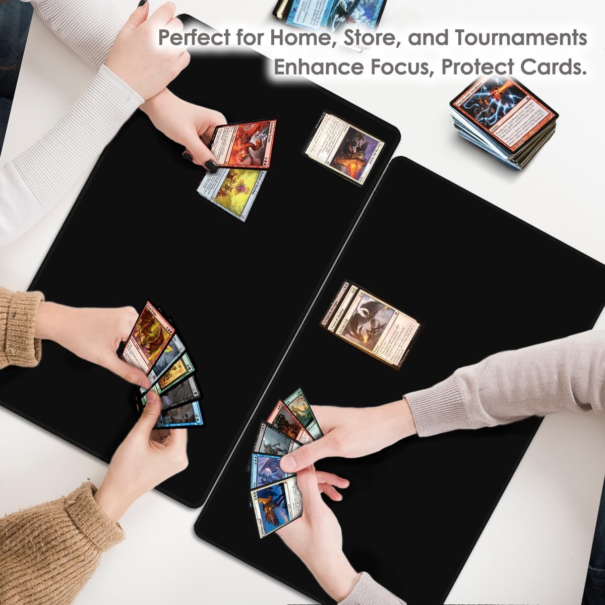Classic Black TCG Playmat – Solid Color Card Game Mat for All Trading Card Games, 24x14 inch, Stitched Edge, Non-Slip Rubber Base, with Prismatic Playmat Tube