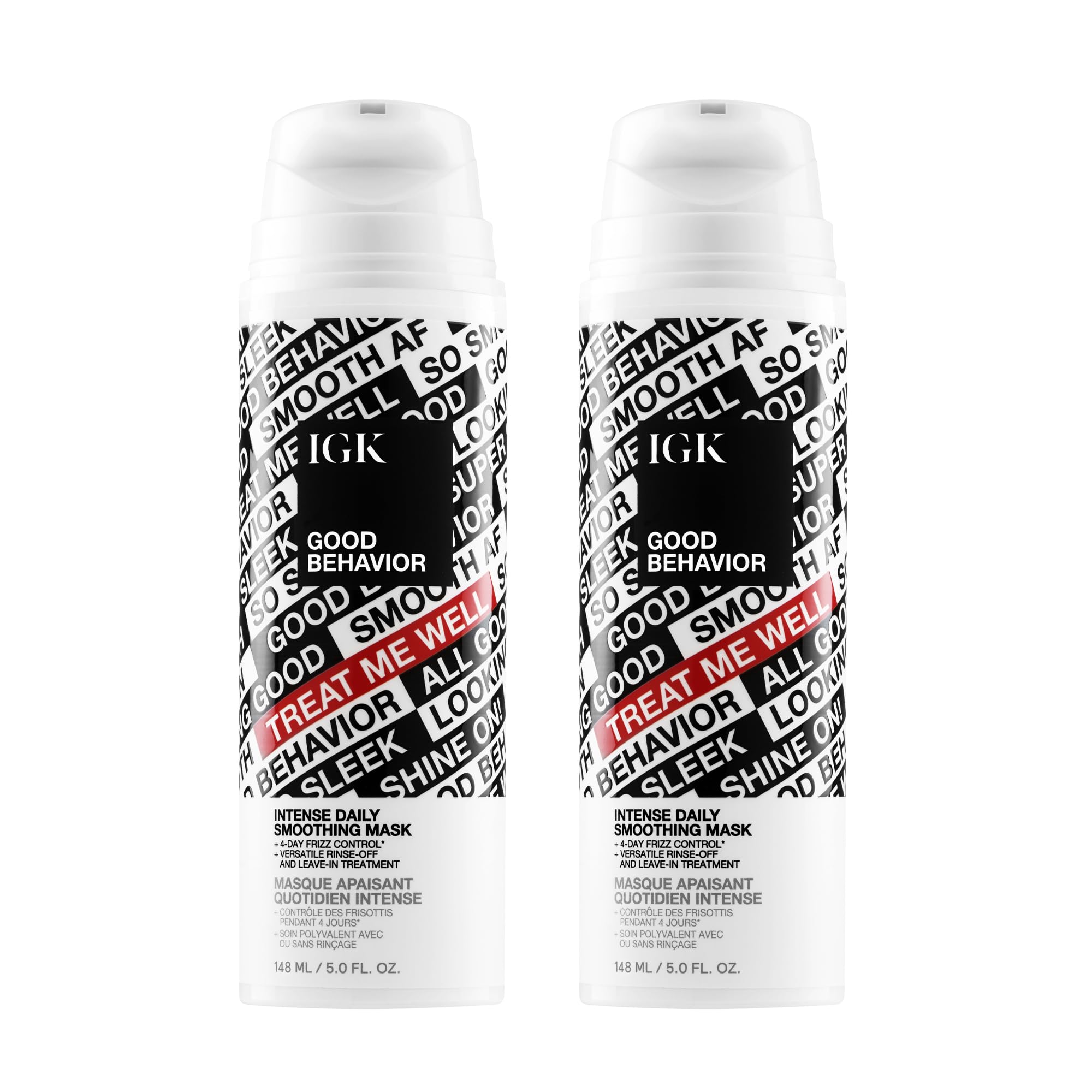 IGK Good Behavior Intense Daily Smoothing Mask 2 pack – Rinse-Out or Leave-In Treatment – 4-Day Frizz Control – Vegan & Cruelty-Free