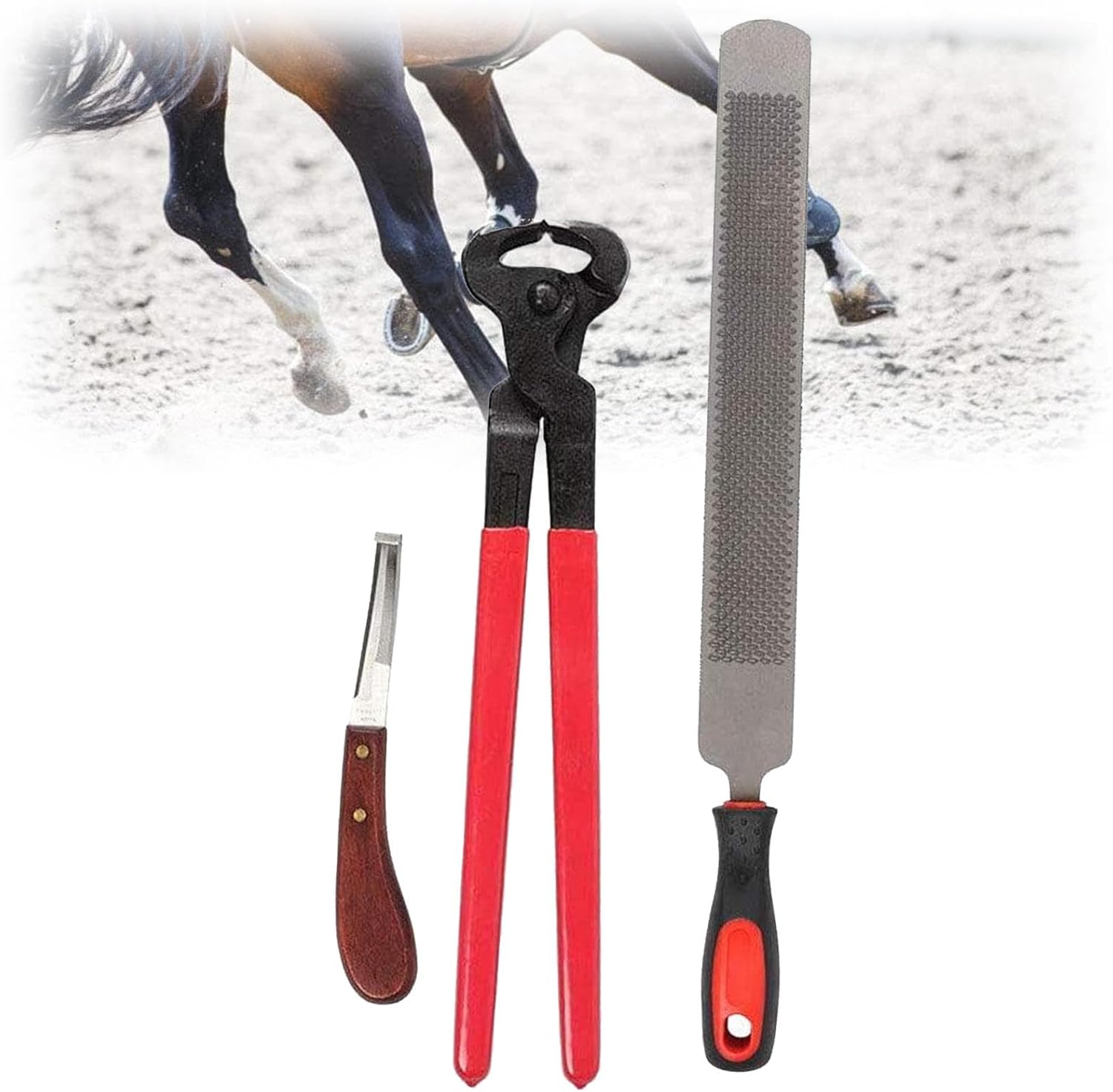 3pcs Horse FarrHorse Farrier Tool Kit, Horseshoe Pliers, Horseshoe Trimming Tool, Suitable for Horses/Donkeys, Rasp Hoof Cutter Set Hoof Blacksmith Tools