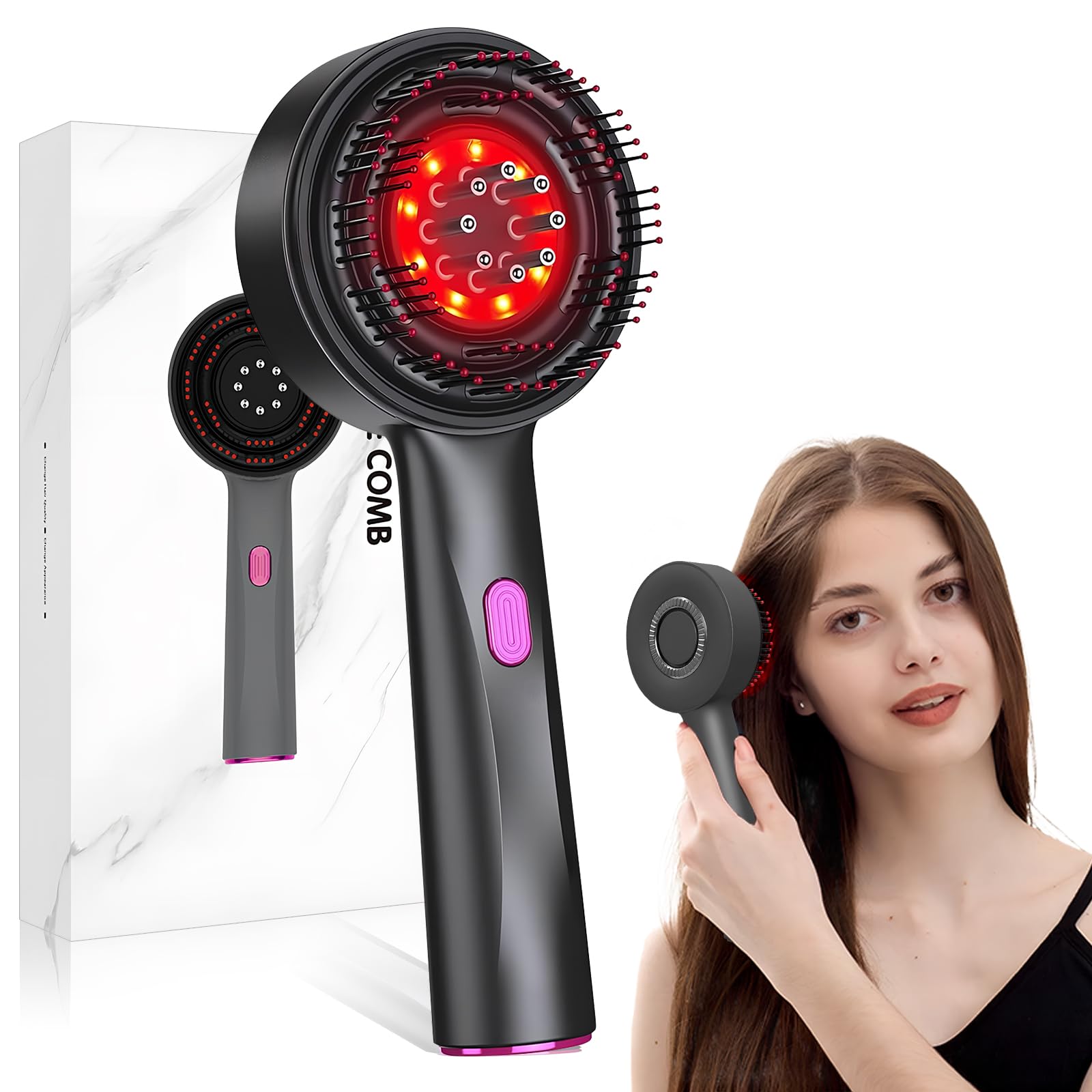 Cepillo de Masaje para Cuero Cabelludo, Eléctrico Cepillo Masajeador de Cabello con Luz Roja, 2 en 1 Cepillo de Peine Masaje, Impermeable Masajeador de Cuero Cabelludo, para Crecimiento Cabello