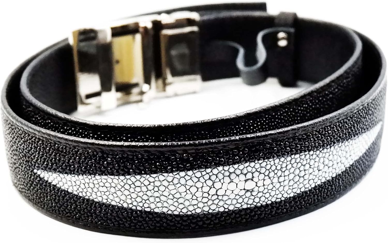 NEW BLACK GENUINE STINGRAY LEATHER MEN AUTO BUCKLE METAL BUCKLE BELT 1.5 X 45 INCHES. - Image 8