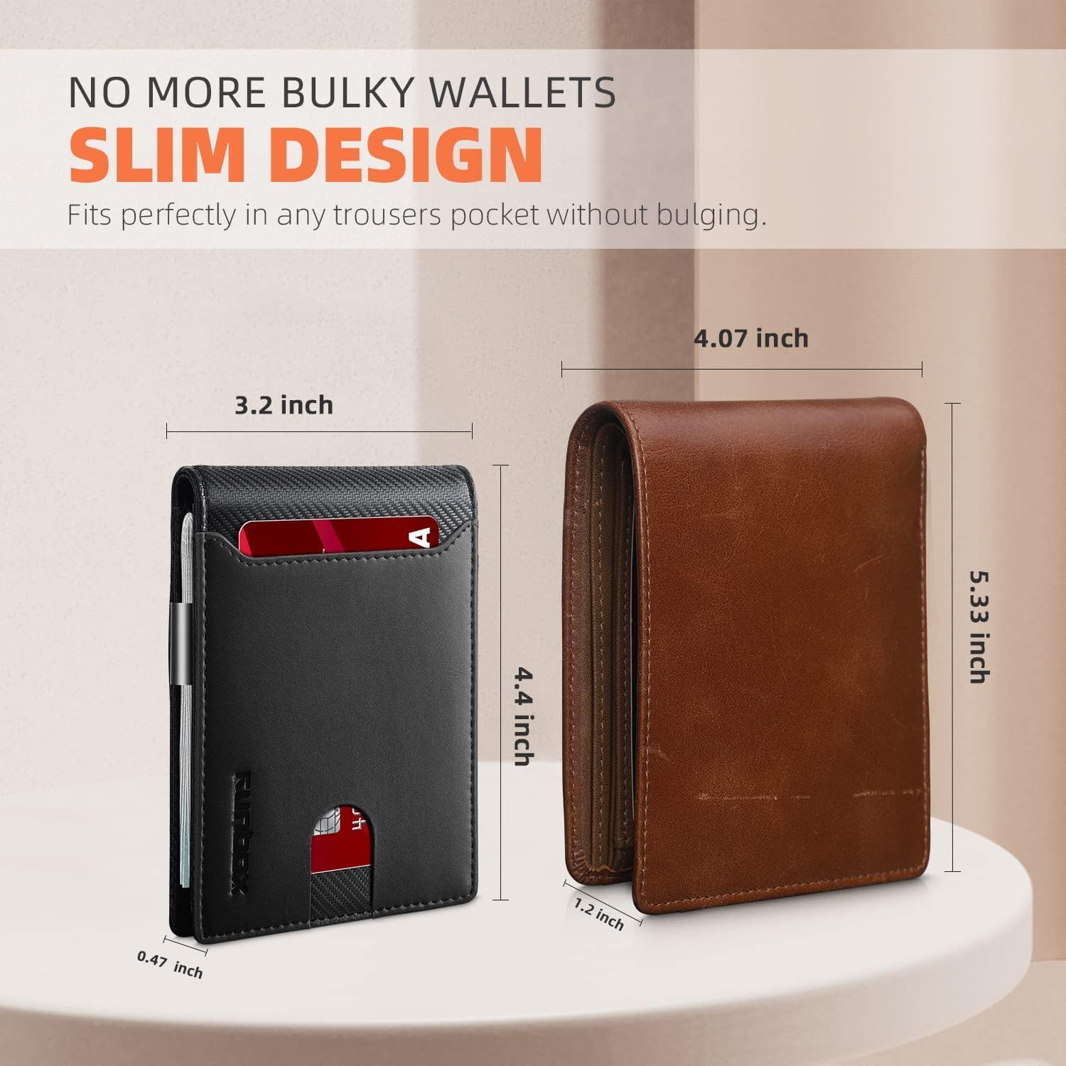 RUNBOX Slim Wallets for Men - Leather Money Clip Mens Wallet - RFID Blocking Front Pocket Bifold Wallet - Thin Credit Card Holder with Gift Box - Image 3