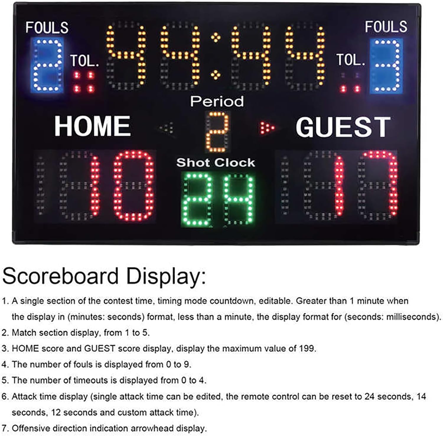 LED Digital Scoreboard, 15 Digit Indoor Score Keeper, with Buzzer and Remote, Countdown Timer, for Basketball Soccer Volleyball,