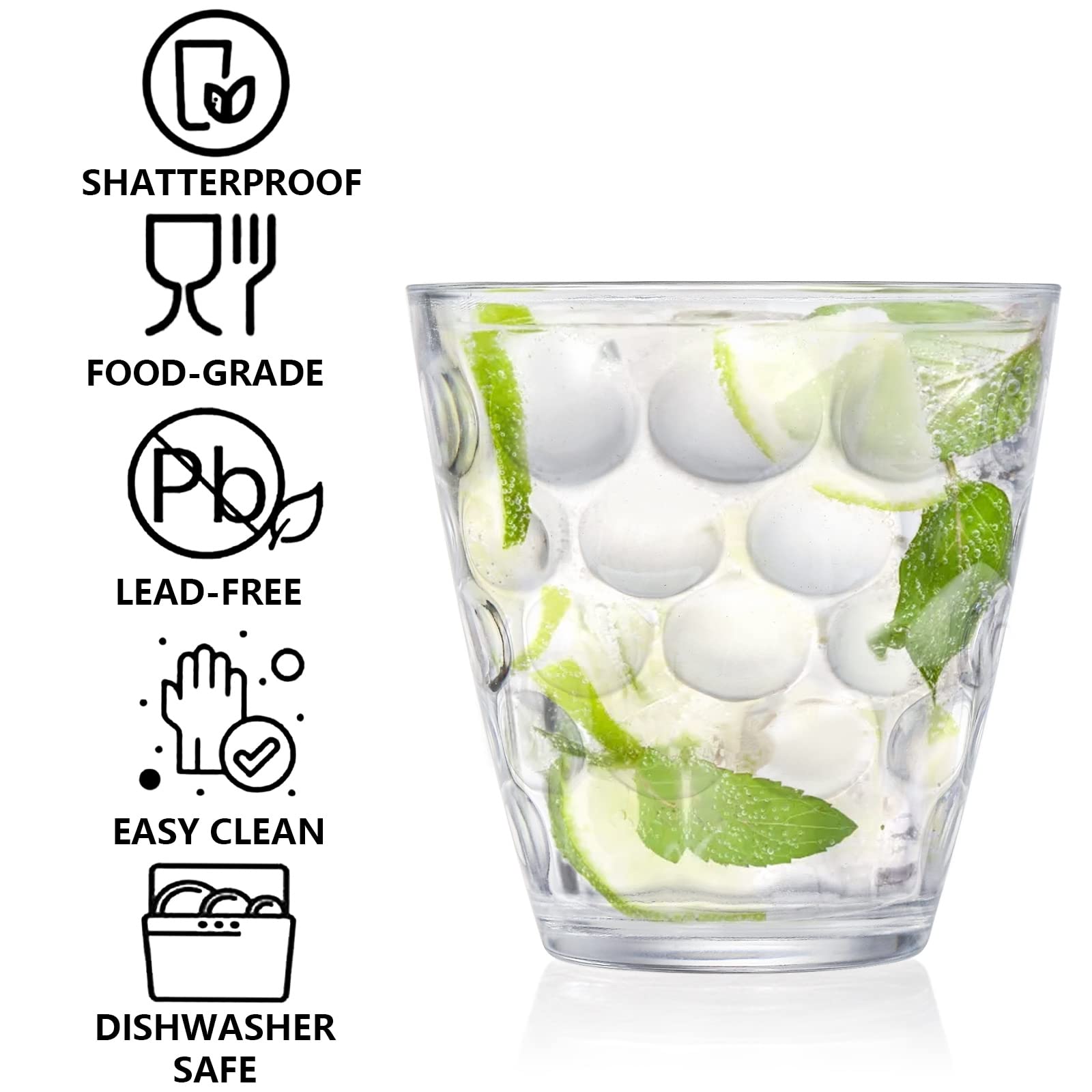 Hiceeden Set of 9 Plastic Tumblers Drinking Glasses, 280ML/ 10 OZ Unbreakable Clear Water Cups - Image 3