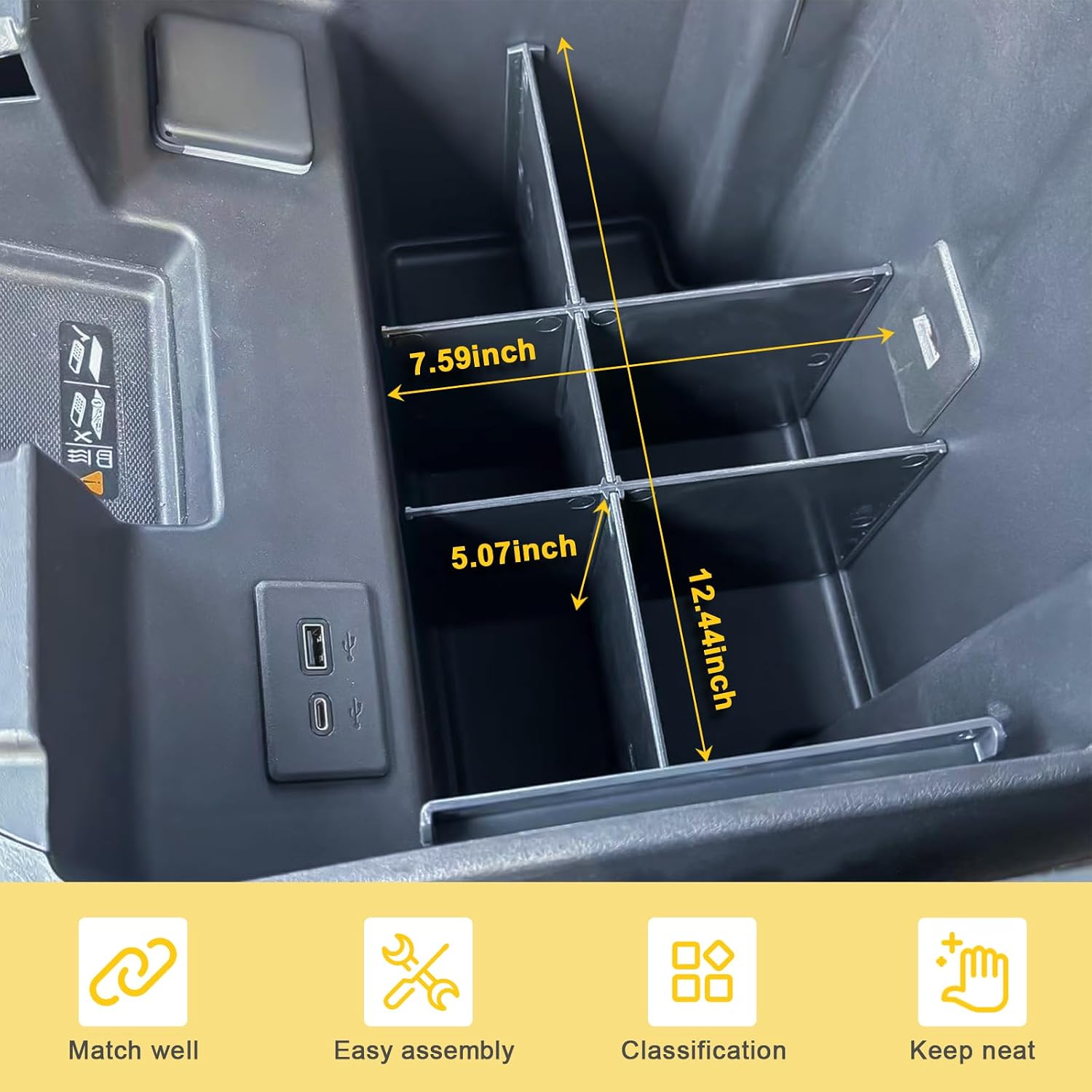 Center Console Organizer Compatible with 2022 2023-2025 2026 Chevy Silverado/GMC Sierra 1500 & 2024 2025 2026 Silverado/Sierra 2500HD 3500HD Accessories, Armrest Divider Front Bucket Seats ONLY
