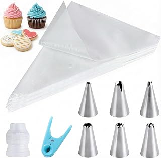 HAKACC 100 Stück Einweg Spritzbeutel Set mit 6 Edelstahl Tüllen, Profi