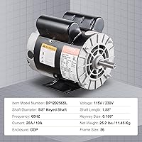 Vista 9 de VEVOR Motor Eléctrico de Compresor de Aire de 2 HP, 115/230V, 20/10 Amperios, Marco 56 3450 RPM, Eje Claveado de 5/8 Pulgadas, Longitud de Eje
