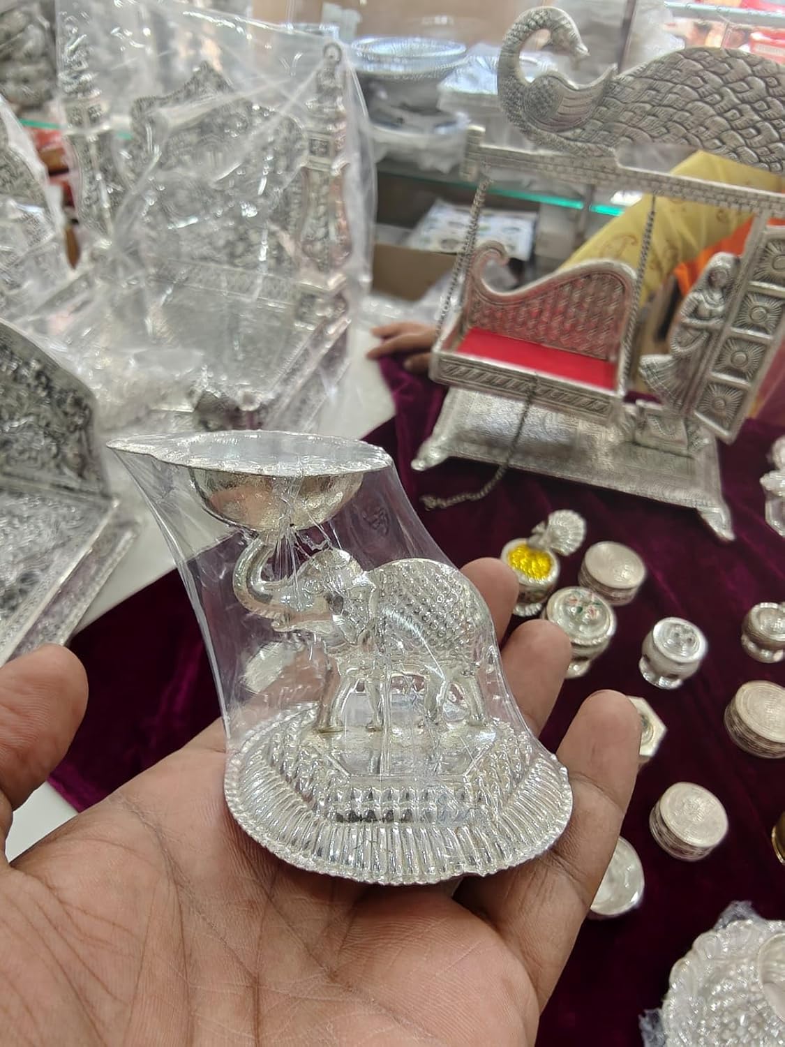 German Silver Set of 10 Elephant Diya for Housewarming Pooja/Diwali/give Away Gifts