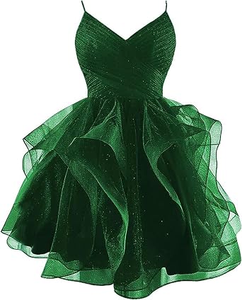 Glitter Tulle Spaghetti Straps Short Homecoming Dresses for Teens Tiered Mini Cocktail Dresses