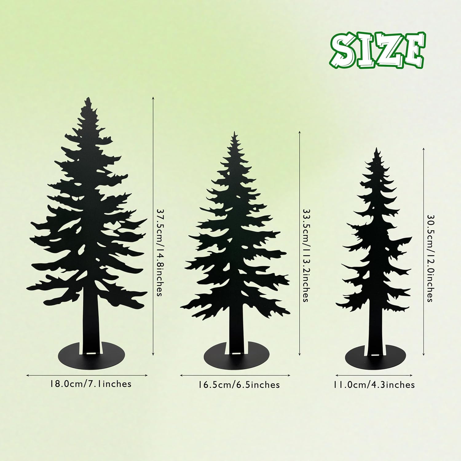 Set of 3 Farmhouse Metal Pine Tree Decor, Cabin Woodland Forest Tree Decor for Mantel Centerpieces Living Room Bedroom, Rustic Christmas Decorations, Black