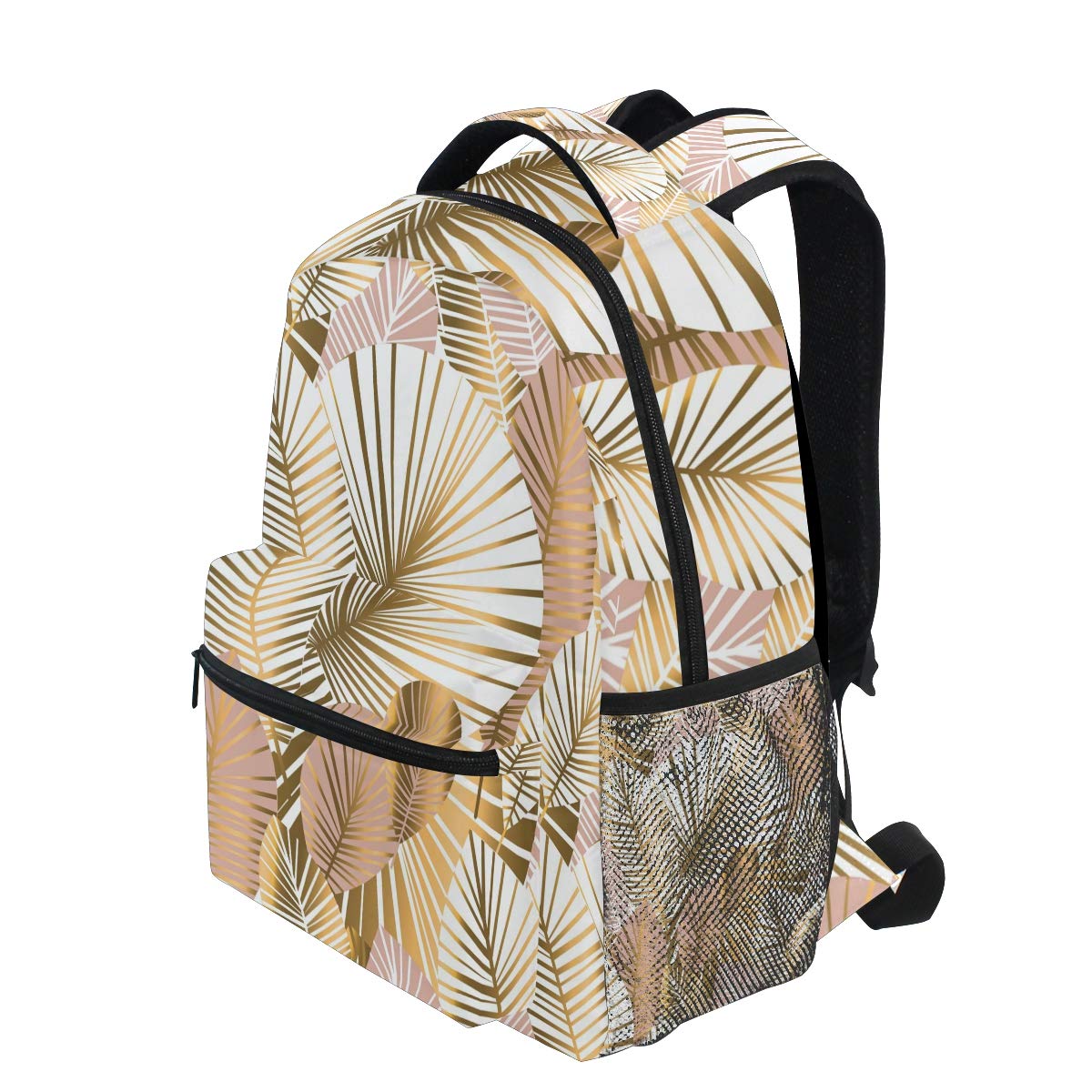 Mnsruu Sac à Dos d'école de congé Tropical doré pour garçon, Fille, Sac de Voyage, Sac de Voyage, Cartable, Taille unique
