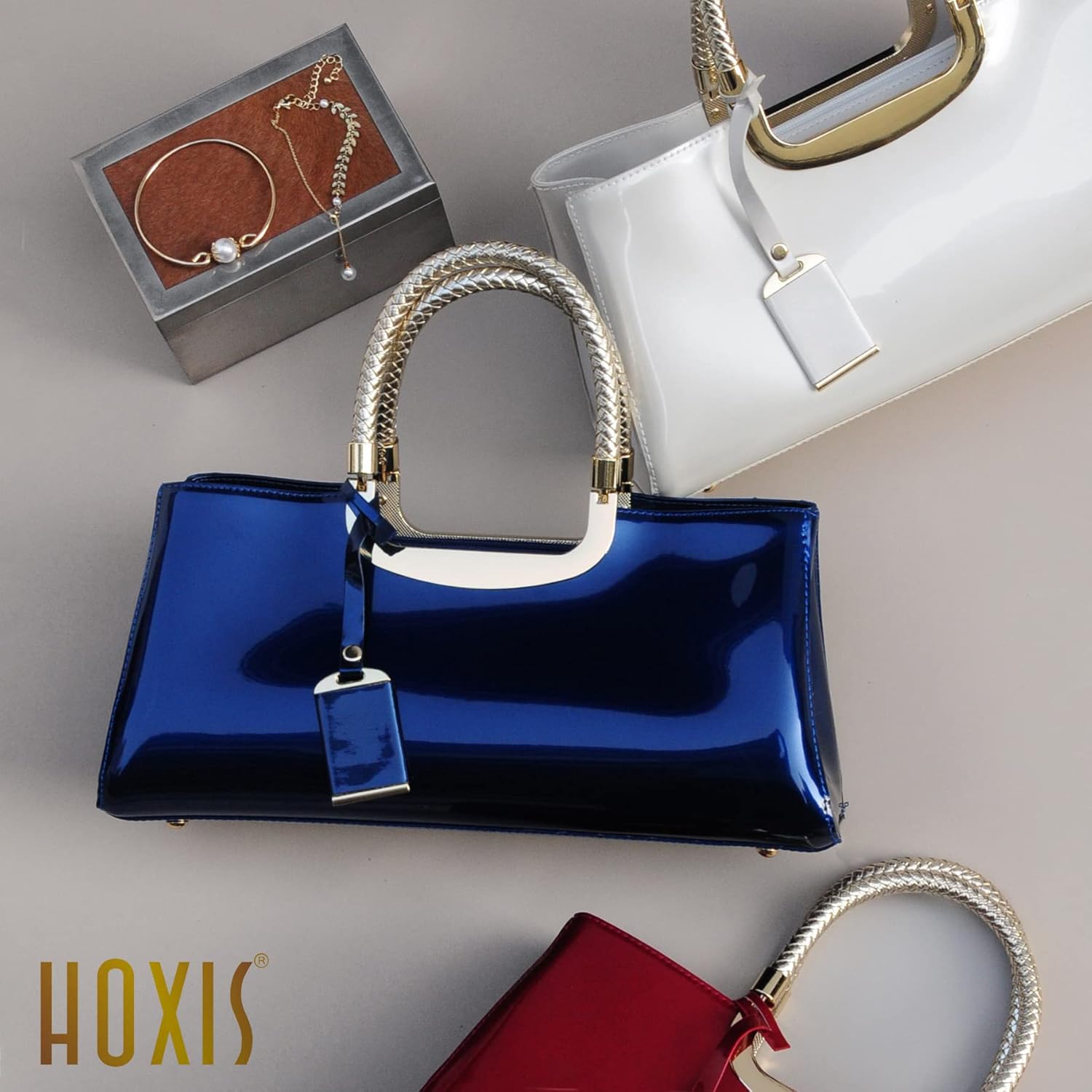 HOXIS Glossy Faux Patent Leather Structured Shoulder Handbag Women Evening Party Satchel - Image 6