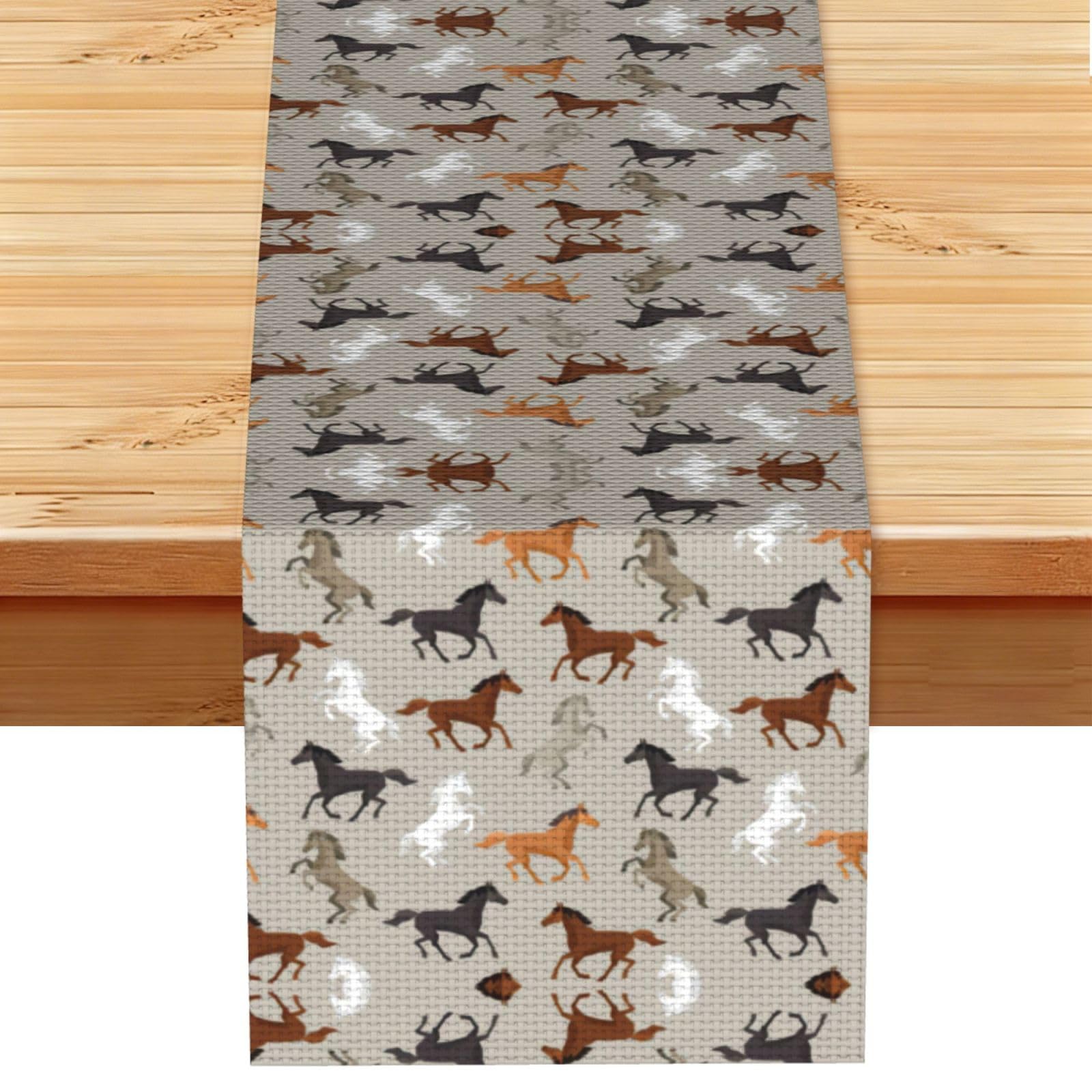 Cute Horse Printed Dining Table Runner 13x72 Inch, Non-Fading Decor for Kitchen Dresser Fireplace Mantel