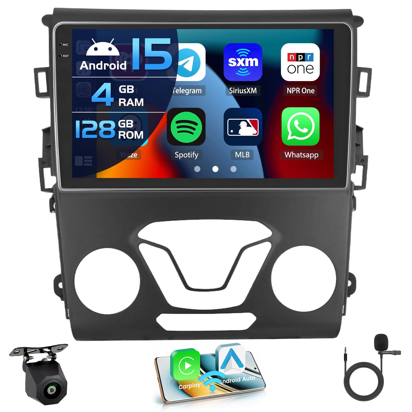 Inefala 4+128G for Ford Fusion Mondeo 2013-2019 Radio CarPlay 9" Incell Touchscreen Car Stereo Android 15 Android Auto Bluetooth 5.0 GPS WiFi 15UI
