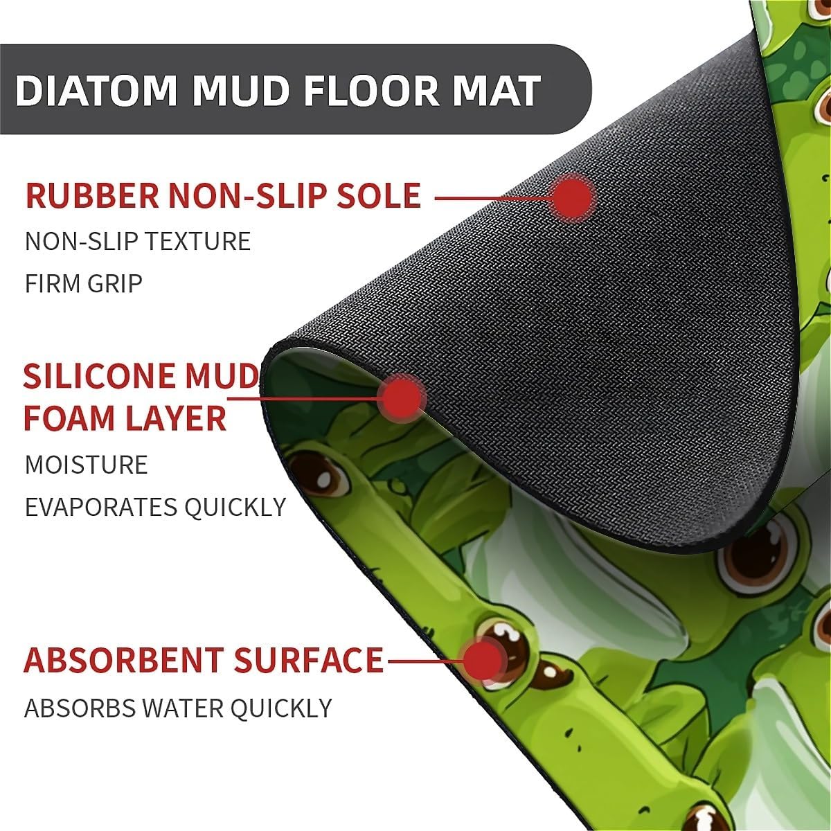 Diatomaceous Earth Bath Mat,Cartoon-Style Green Frogs Non-Slip Volume Super Absorbent Fast Drying Eco-Friendly Easy to Clean for Bathroom Kitchen Door mat 16×24Inch (40 * 60cm)
