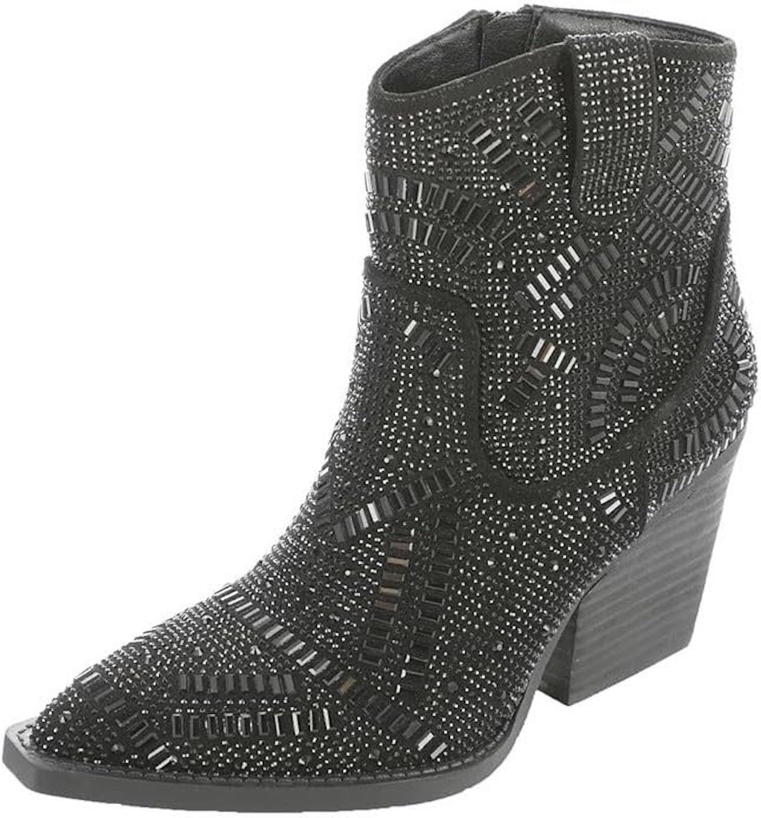 Very G Women's Maze Western Rhinestone Ankle Boot - Stylish Synthetic Leather Boots with 3 1/4" Inch Heel Height - Elegant Cowboy Boots - Versatile Ladies' Footwear for Casual and Dressy Occasions