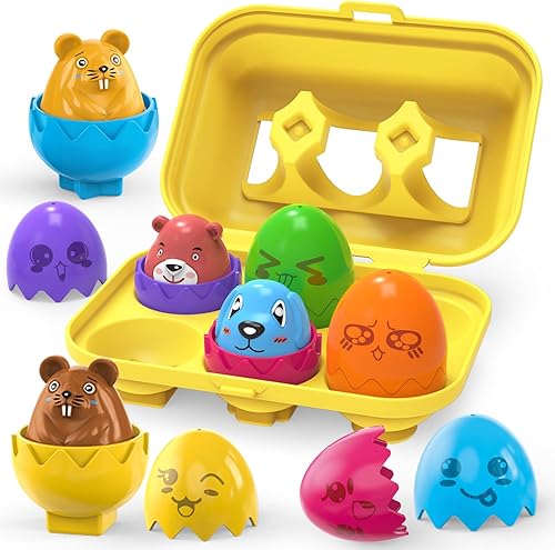 Zcpotizi Huevo para niños pequeños en cartón, huevos a juego de animales para bebés de 6 a 18 meses, juguete de clasificación Montessori, rellenos