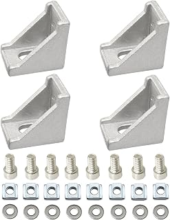 PZRT 4 Sets European Standard 20 Series Aluminum Profile Right Angle Strong Fixing Kit (20x28 Bracket, M5 washerM5 T nut, M5 Hexagon Socket Screw)