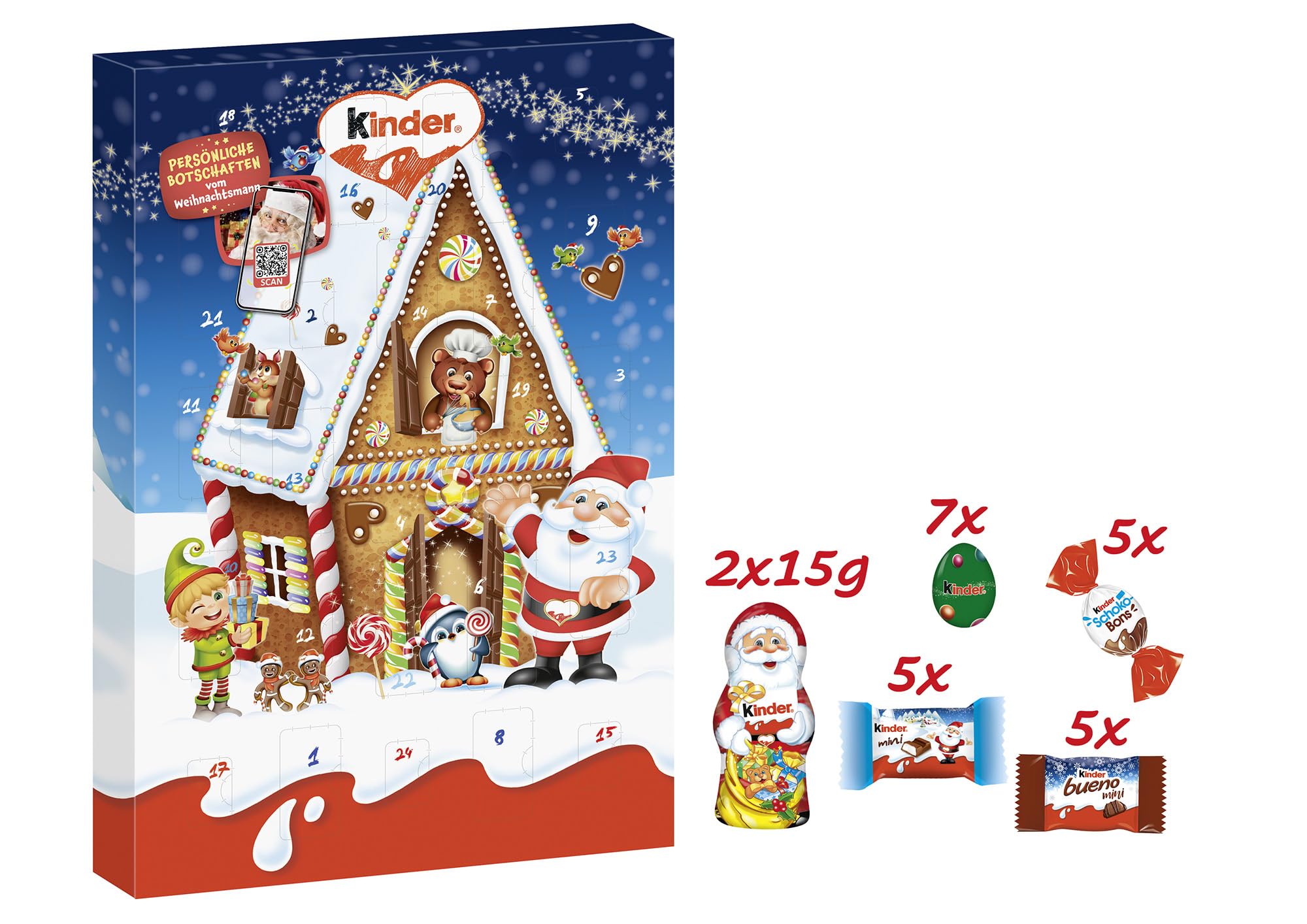 kinder Mix Calendrier de l’Avent 2025 – Chocolat, mini œufs et 2 figurines creuses – Découvre chaque jour une gourmandise – Cadeau de Noël et de l’Avent – Calendrier de Noël – 151g