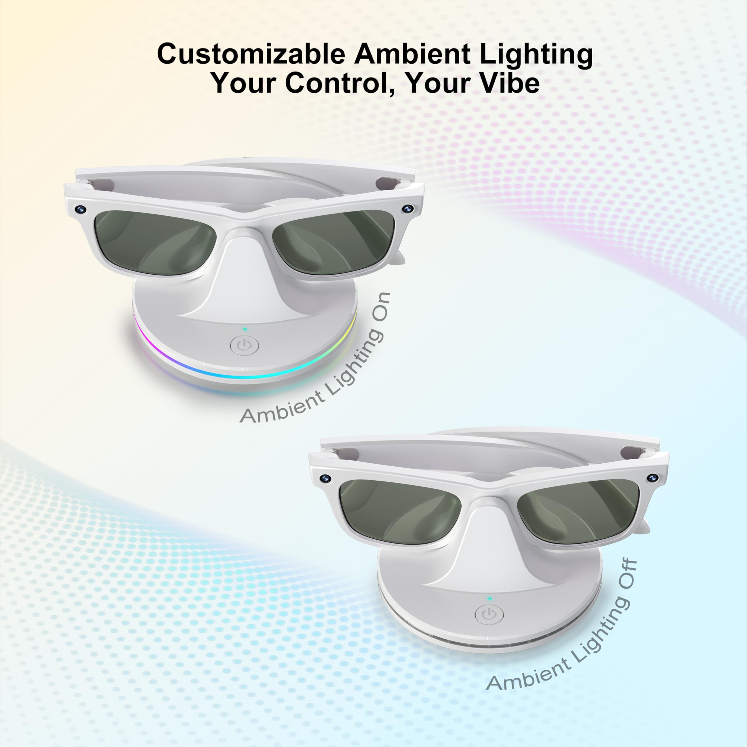 Estación de carga para gafas Meta Ray-Ban, compatible con Wayfarer Gen 2, Skyler, Headliner y Oakley HSTN, indicador LED, iluminación RGB, cargador de gafas (blanco)