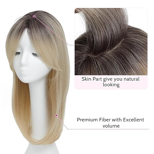 Miniatura 2 de Ms Taj Cubrepelo de 18 pulgadas de largo en capas para mujer, adornos de pelo sintético para mujeres con cabello delgado, rubio degradado con fibra