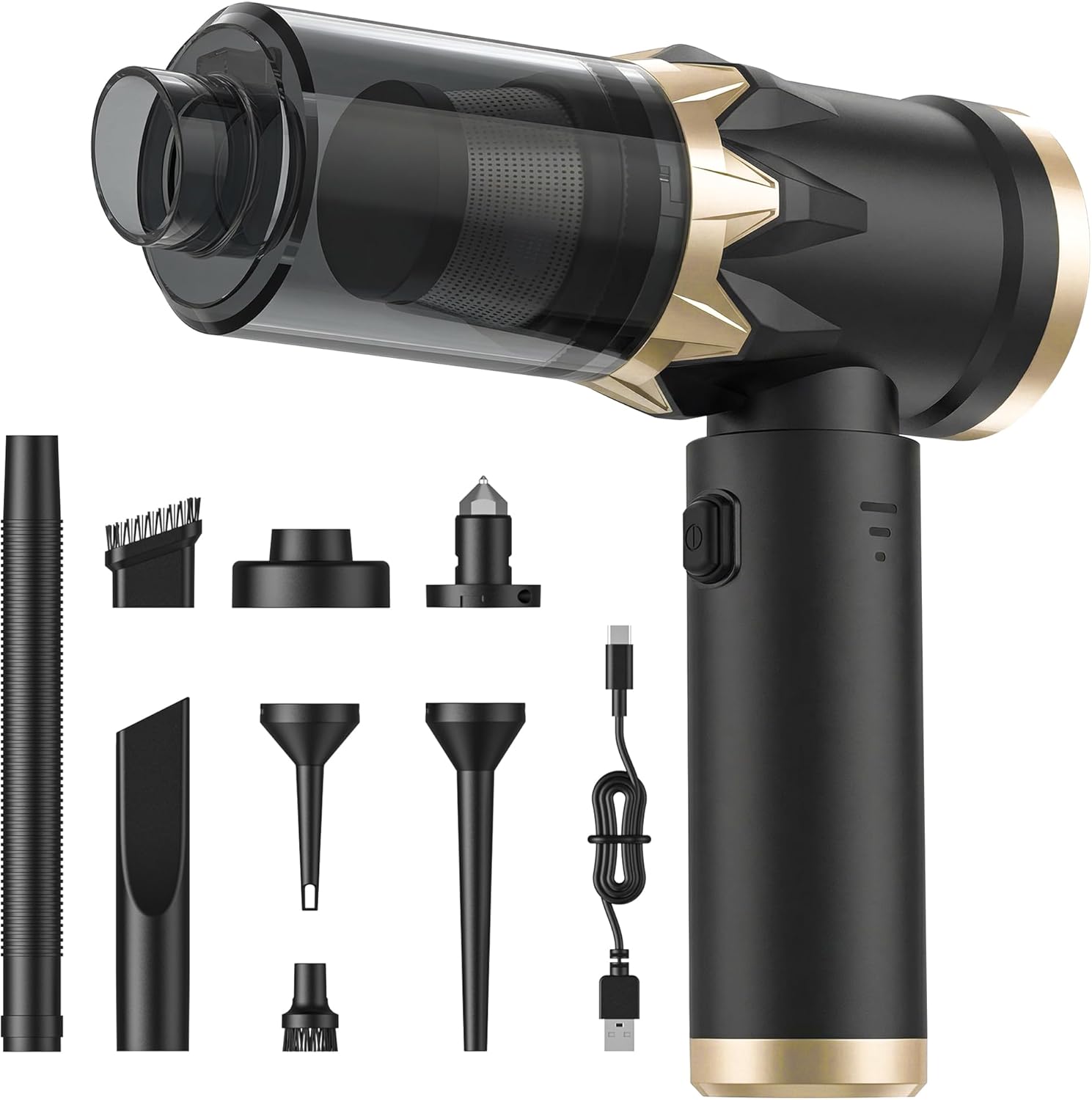 Car Vacuum Cleaner,Handheld Vacuum,15000PA High Power,3 Speed Portable Rechargeable Vacuum Cleaner with Brushless Motor,Cordless Small Vacuum for Car & Air Blower & Pump Black