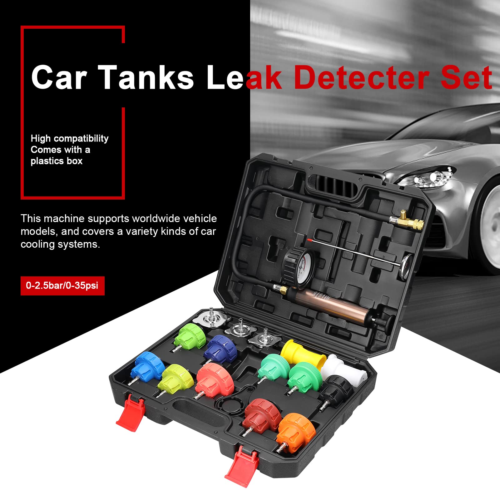 Kit universal de detección fugas en depósitos combustible for automóviles, herramienta detectora for , probador presión agua del radiador, kit herramientas vacío for refrigerante aire acondicionado