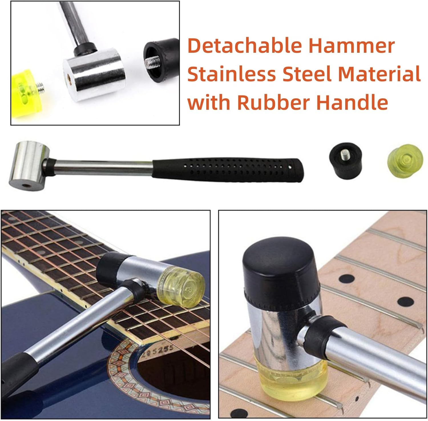17Pcs Guitar Luthier Tool Set Include Fret Rubber Hammer, Fret Rocker, Fret Crowning File, Fret Leveling Beam, Fingerboard Guards, String Spreaders, Sanding Papers for Guitar Bass