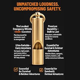 Loudest Brass Whistle Best Premium Emergency Whistle 125db+ One Piece Outdoor Survival Whistle On Key-Chain or Hang Around Your Neck and Carry it Anywhere!